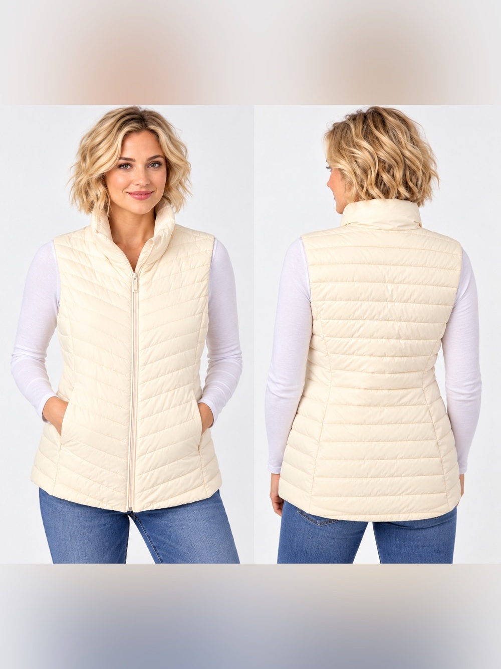 Tall Old Navy Cream Quilted Packable Vest